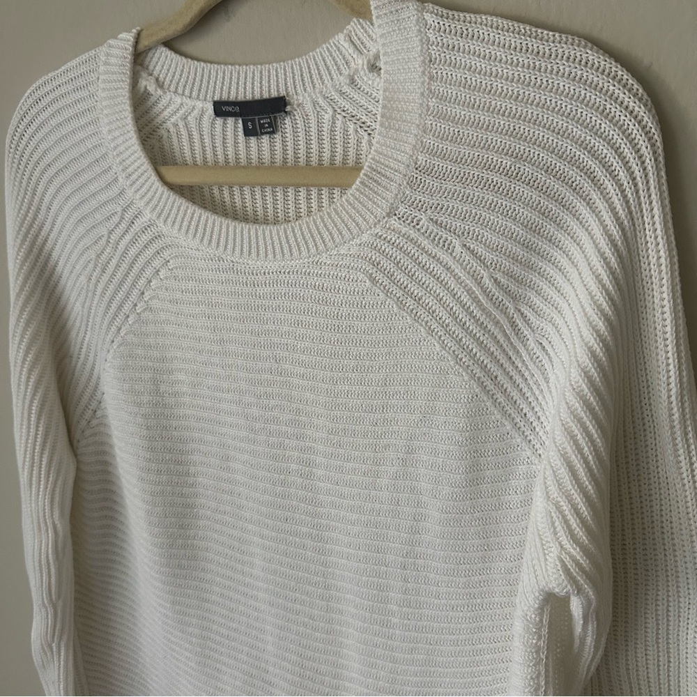 Vince Cotton Knit Crewneck Sweater in White Size Small - Picture 6 of 11